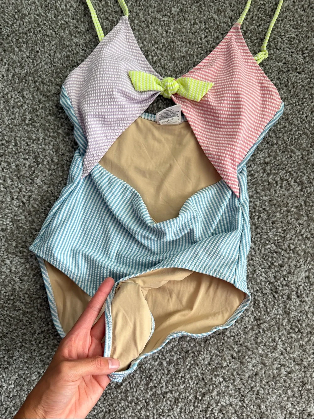 Girls Colorblock One-Piece Swimsuit with Neon Bow Accent